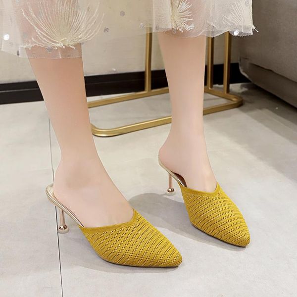 slippers knitting pointed toe women stretch fabric high heel mules shoes summer breathable thin sandals 2021, Black
slippers knitting pointed toe women stretch fabric high heel mules shoes summer breathable thin sandals 2021, Black