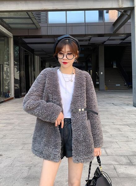 women's wool & blends ins lamb skin leather jacket v-neck drop shoulder women fashion fur coat, Black
women's wool & blends ins lamb skin leather jacket v-neck drop shoulder women fashion fur coat, Black