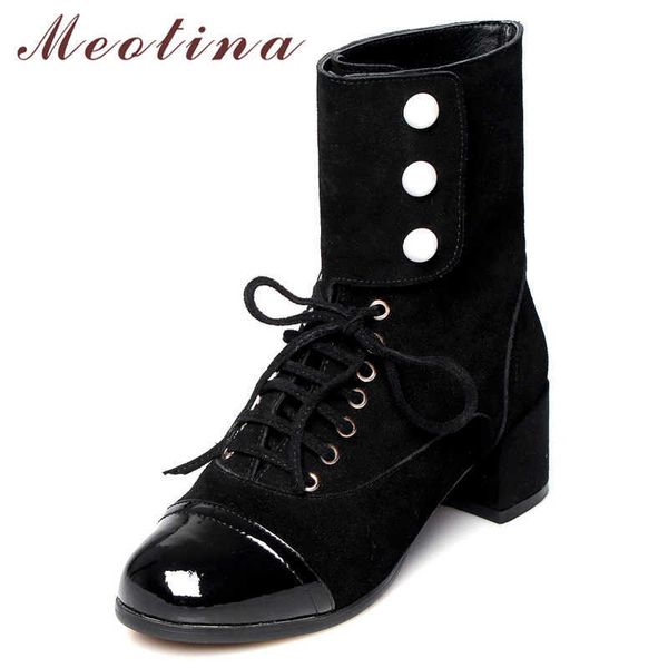 meotina women ankle boots autumn cow suede pearl thick heels short boots genuine leather lace up shoes ladies winter size 33-39 210608, Black
meotina women ankle boots autumn cow suede pearl thick heels short boots genuine leather lace up shoes ladies winter size 33-39 210608, Black