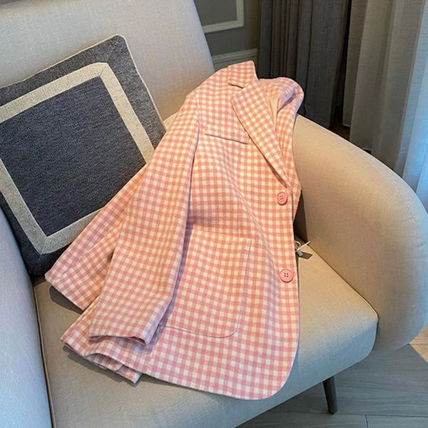 women's suits & blazers pink plaid blazer women autumn long sleeve korean fashion style loose casual, White;black
women's suits & blazers pink plaid blazer women autumn long sleeve korean fashion style loose casual, White;black