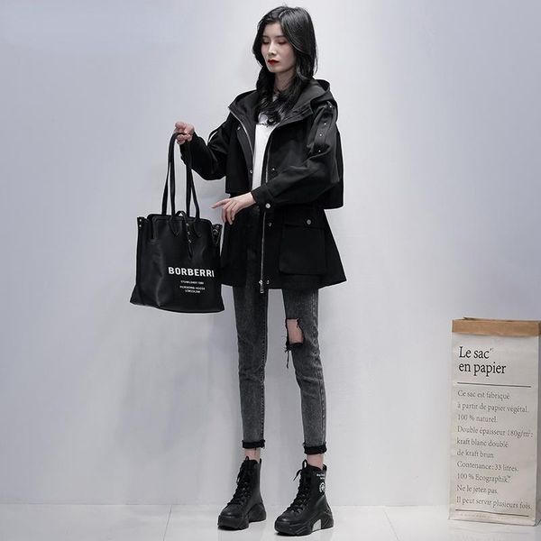 women's trench coats spring and autumn windbreaker jacket short small people korean loose clothes, Tan;black
women's trench coats spring and autumn windbreaker jacket short small people korean loose clothes, Tan;black