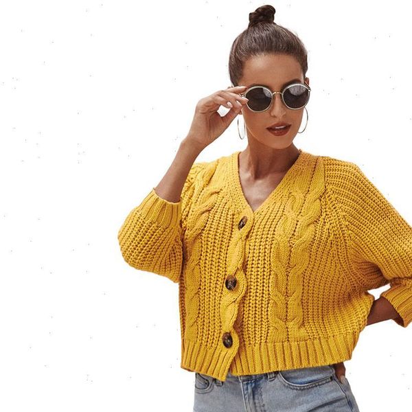 autumn women knitting sweater cardigan botton v neck long sleeve solid color loose short coat female sweater, White;black
autumn women knitting sweater cardigan botton v neck long sleeve solid color loose short coat female sweater, White;black