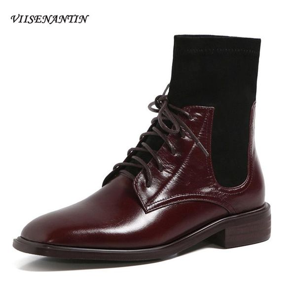 boots retro british autumn winter square toe flat lace-up stretch socks ankle genuine leather platform thick heel shoes women, Black
boots retro british autumn winter square toe flat lace-up stretch socks ankle genuine leather platform thick heel shoes women, Black