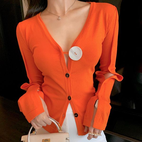 2021 deep v sweater women's big button slim long sleeve slit cuffs autumn new female knit cardigans mv84, White;black
2021 deep v sweater women's big button slim long sleeve slit cuffs autumn new female knit cardigans mv84, White;black