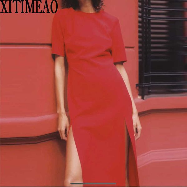 za women dresses summer vintage red casual short sleeve simple slim dress leisure vacation long split skirt xitimeao 210602, Black;gray
za women dresses summer vintage red casual short sleeve simple slim dress leisure vacation long split skirt xitimeao 210602, Black;gray