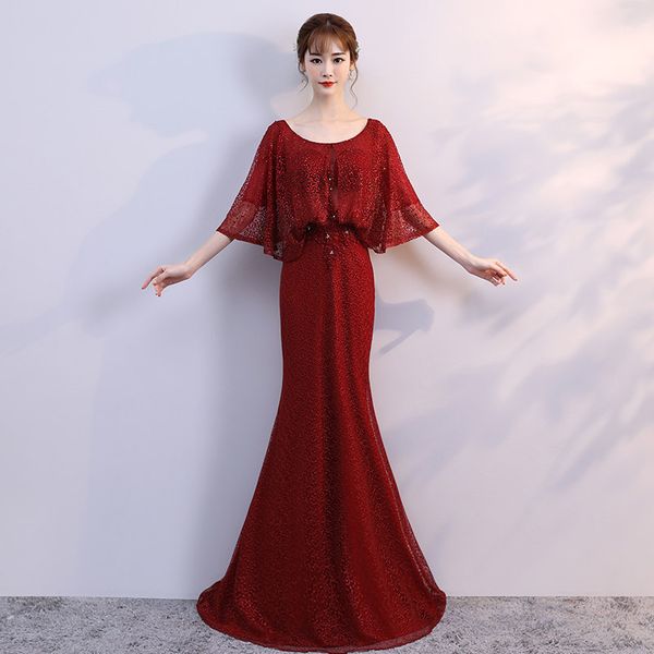red long 2021 toast drs small tail medium sleeve bride wedding banquet evening drs female, White
red long 2021 toast drs small tail medium sleeve bride wedding banquet evening drs female, White
