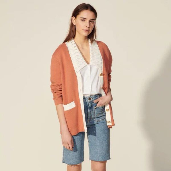 women's knits & tees spring/summer 2021 wear with contrast trim v-neck long-sleeved knitted cardigan a00325, White
women's knits & tees spring/summer 2021 wear with contrast trim v-neck long-sleeved knitted cardigan a00325, White