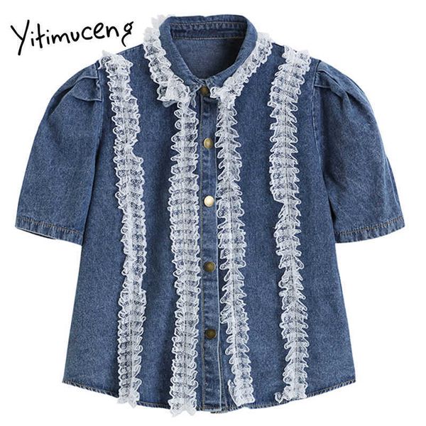 yitimuceng denim blouse women lace floral shirts straight puff sleeve turn-down collar solid summer korean fashion 210601, White
yitimuceng denim blouse women lace floral shirts straight puff sleeve turn-down collar solid summer korean fashion 210601, White