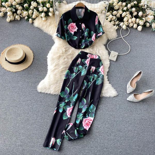 women's two piece pants runway summer clothes pieces sets and sicilian rose shirt + skinny pencil 2pcs suits, White
women's two piece pants runway summer clothes pieces sets and sicilian rose shirt + skinny pencil 2pcs suits, White