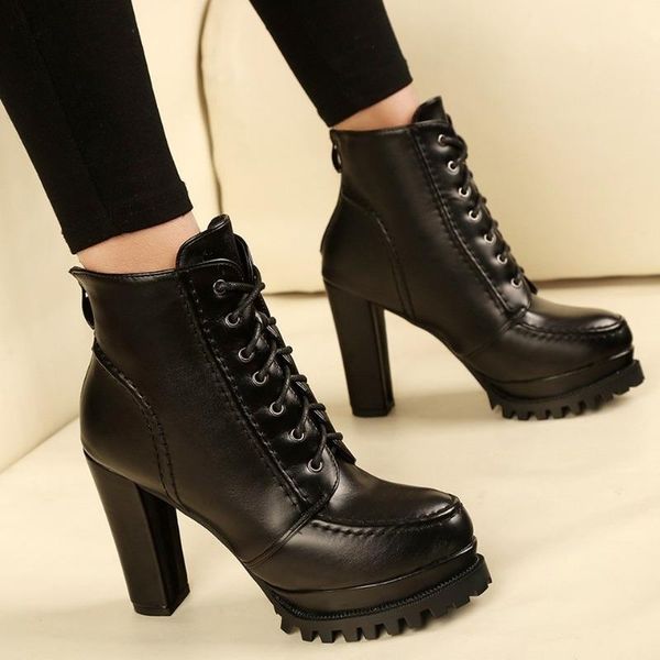 boots pu leather platform ankle strap high heels women's zipper spring autumn shoes chaussures femme motorcycle, Black
boots pu leather platform ankle strap high heels women's zipper spring autumn shoes chaussures femme motorcycle, Black