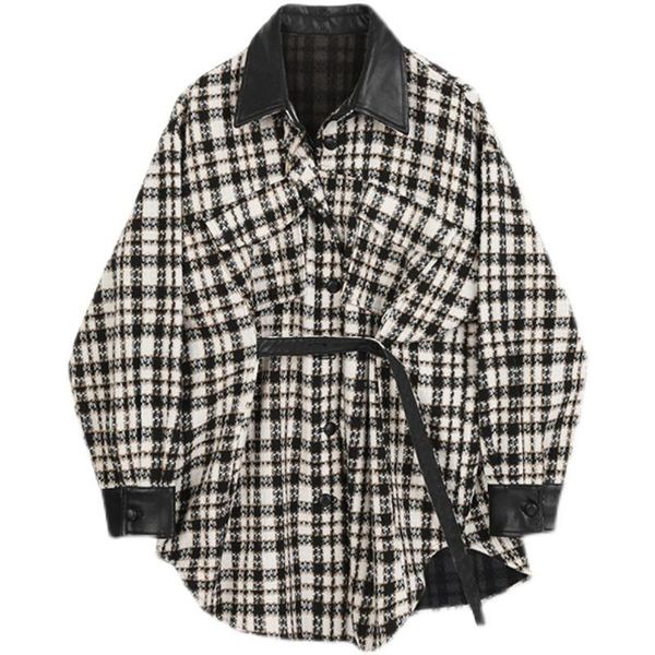 women's wool & blends tweed jacket autumn coat 2021 korean version loose waist thin plaid coats jackets clothing, Black
women's wool & blends tweed jacket autumn coat 2021 korean version loose waist thin plaid coats jackets clothing, Black