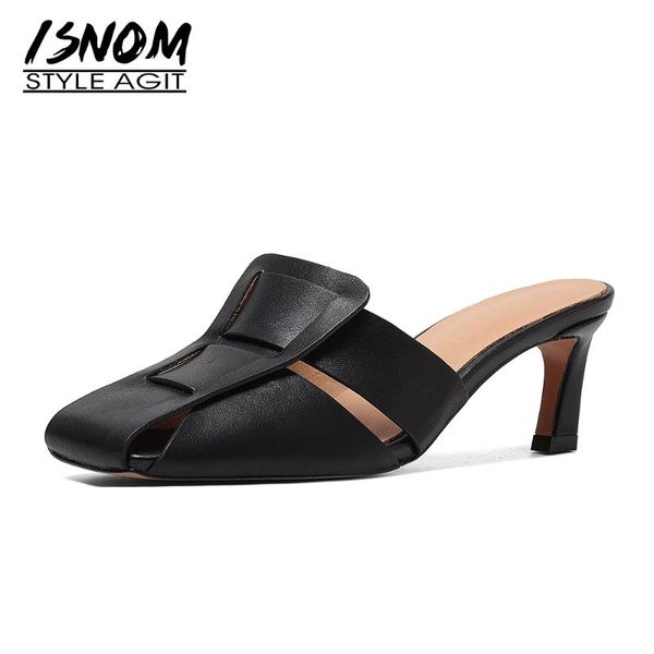 isnom 2021 new women mules genuine leather square toe mules slippers casual slip on high heels slides shoes, Black
isnom 2021 new women mules genuine leather square toe mules slippers casual slip on high heels slides shoes, Black