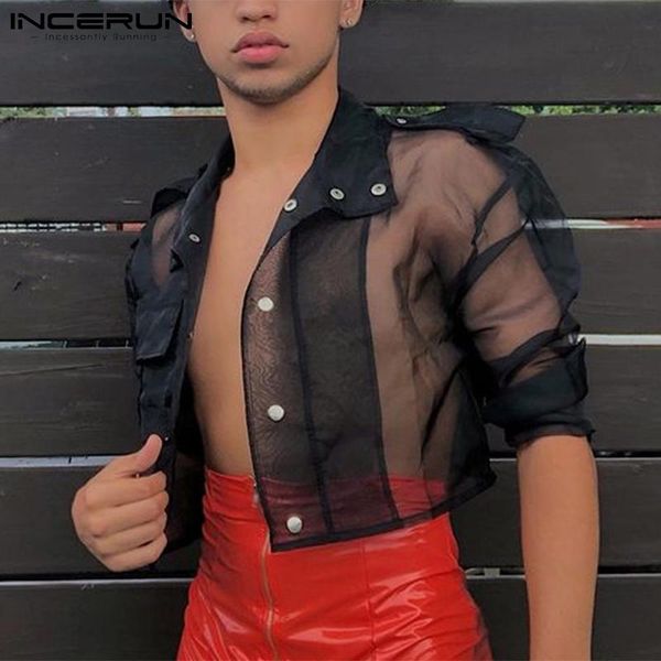 men's casual shirts incerun 2021 stylish men blouse american style see-through party nightclub breathable mesh short thin s-5xl, White;black
men's casual shirts incerun 2021 stylish men blouse american style see-through party nightclub breathable mesh short thin s-5xl, White;black