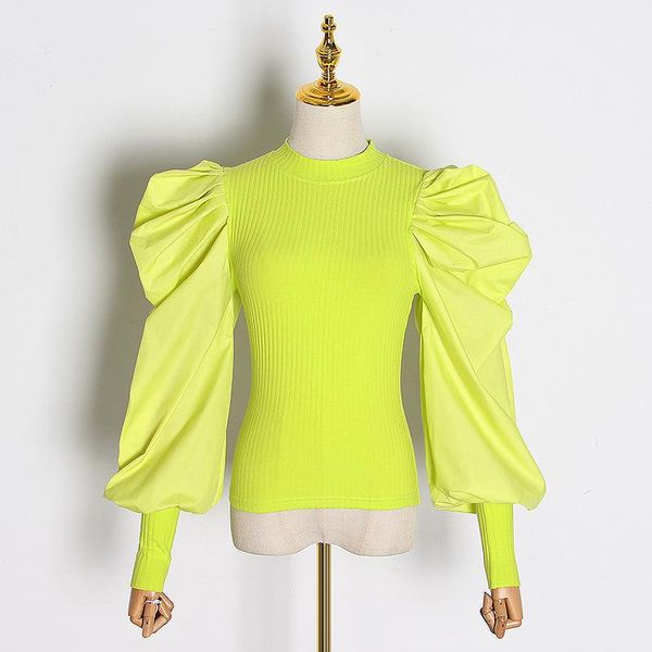 women's sweaters fruit green 2021 spring pleated bubble long-sleeved stitching solid color outer wear inner knit sweater women, White;black
women's sweaters fruit green 2021 spring pleated bubble long-sleeved stitching solid color outer wear inner knit sweater women, White;black