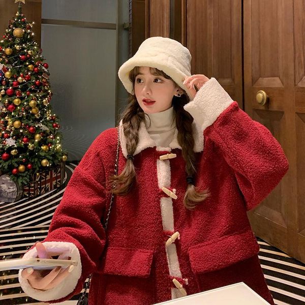 women's jackets girls' autumn and winter retro christmas contrast plush loose medium length long sleeve coat, Black;brown
women's jackets girls' autumn and winter retro christmas contrast plush loose medium length long sleeve coat, Black;brown
