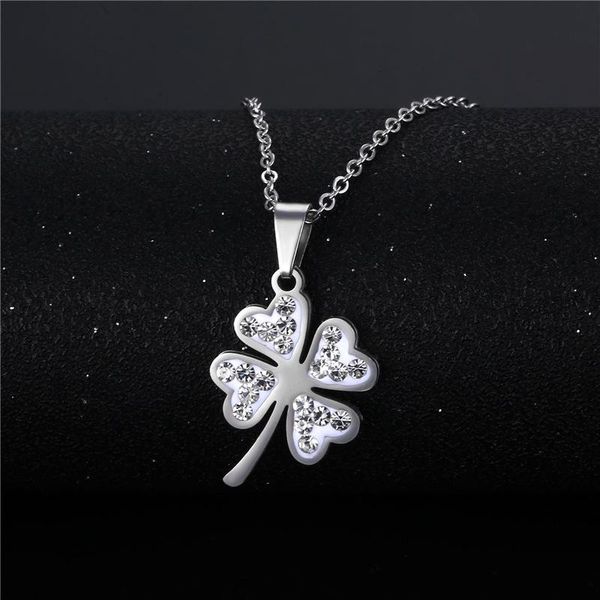 chains stainless steel necklace women fashion full zircon lucky four-leaf clover clavicle wholesale, Silver
chains stainless steel necklace women fashion full zircon lucky four-leaf clover clavicle wholesale, Silver