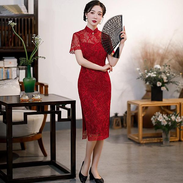 ethnic clothing lace lady tassel qipao perspective sleeve exquisite vintage dress gown chinese short cheongsam summer vestidos, Red
ethnic clothing lace lady tassel qipao perspective sleeve exquisite vintage dress gown chinese short cheongsam summer vestidos, Red