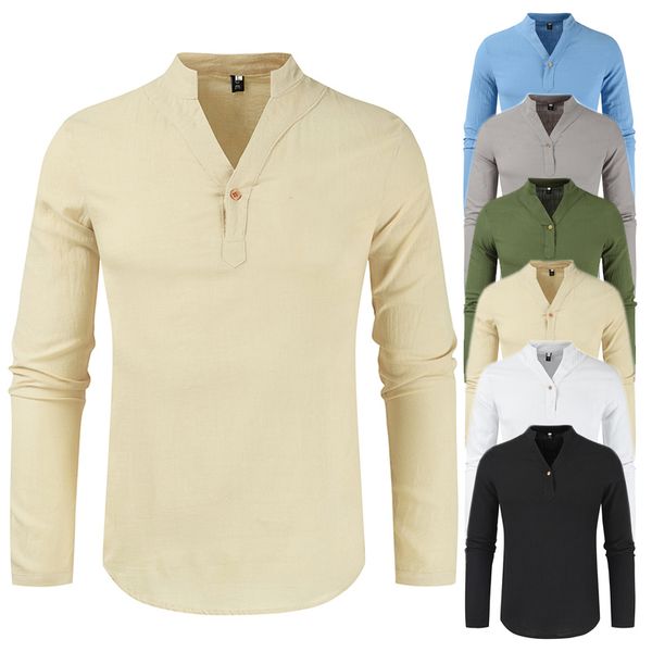 men's long sleeve shirt summer light linen v-neck 6-color casual, White;black
men's long sleeve shirt summer light linen v-neck 6-color casual, White;black