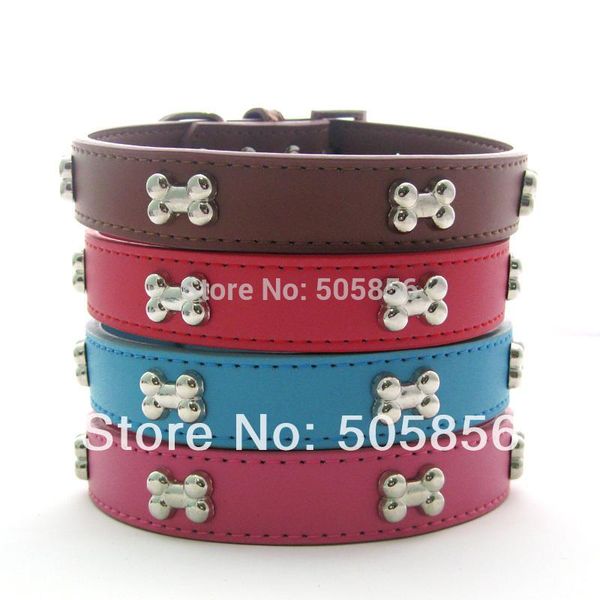 dog genuine leather collar pet necklace bone charms 3 sizes available 
dog genuine leather collar pet necklace bone charms 3 sizes available