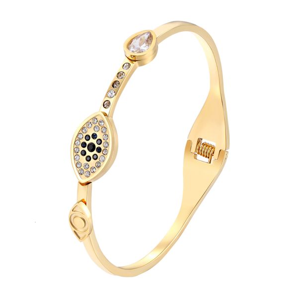 beautiful eye crystal women's bracelet & stainless steel spring opening color gold plated fashion jewelry, Black
beautiful eye crystal women's bracelet & stainless steel spring opening color gold plated fashion jewelry, Black