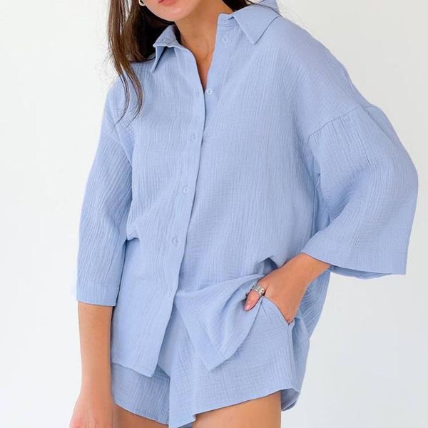 women's tracksuits summer loose long button up pleated shirt girls outfits two piece set elastic lace shorts blue women 2 matching, Gray
women's tracksuits summer loose long button up pleated shirt girls outfits two piece set elastic lace shorts blue women 2 matching, Gray