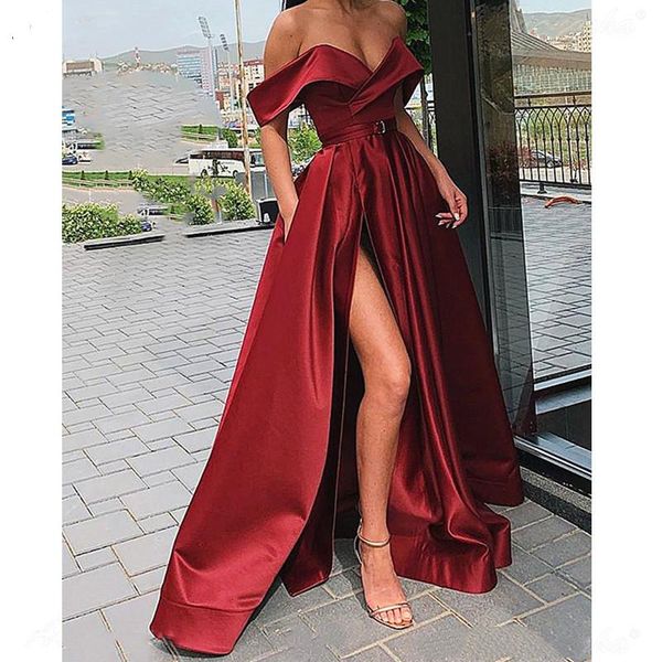 party dresses off the shoulder evening gown satin prom dress burgundy high slit 2021 long vestido fiesta with pocket, White;black
party dresses off the shoulder evening gown satin prom dress burgundy high slit 2021 long vestido fiesta with pocket, White;black
