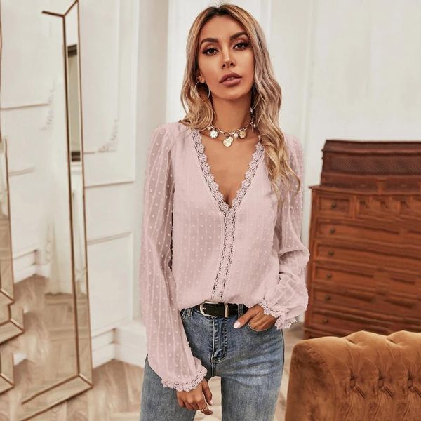 women's blouses & shirts autumn women v neck solid color lace patchwork long sleeve pullover lady plunging collar casual offcie, White
women's blouses & shirts autumn women v neck solid color lace patchwork long sleeve pullover lady plunging collar casual offcie, White