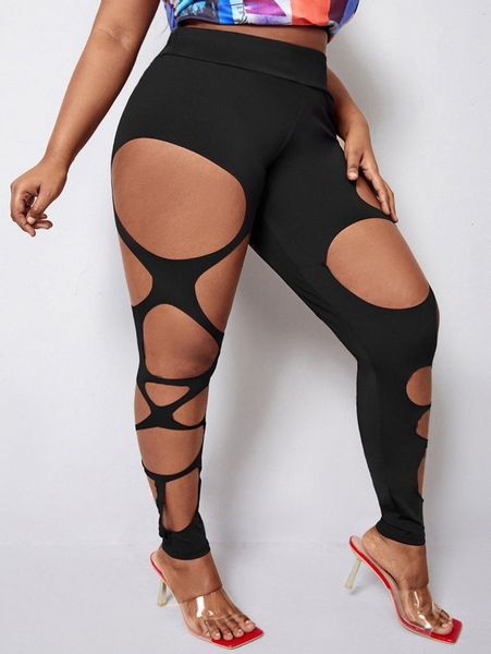 sxy plus solid cut out leggings z20b#, Black 
sxy plus solid cut out leggings z20b#, Black