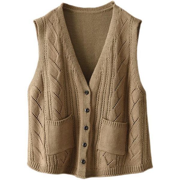 women's vests women casual cotton thread knitwear vest v-neck sleeveless pocket sweater 2021 autumn loose solid color knitted cardigans, Black;white
women's vests women casual cotton thread knitwear vest v-neck sleeveless pocket sweater 2021 autumn loose solid color knitted cardigans, Black;white