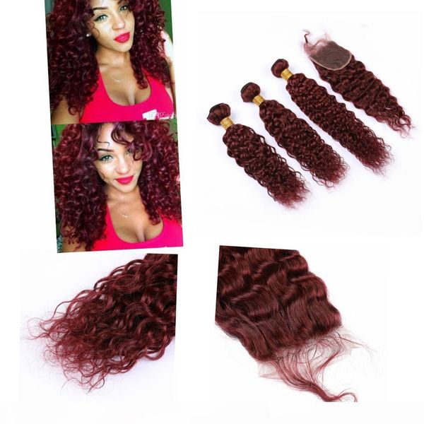 brazilian hair wave human hair weaves water wavy 4 " * 4" #99j color weave bundles with closure, Black;brown
brazilian hair wave human hair weaves water wavy 4 " * 4" #99j color weave bundles with closure, Black;brown