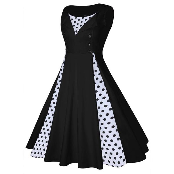 casual dresses women's vintage dresse fashion retro polka dot stitching lapel sleeveless o-neck dress party rockabilly clothing vestido, Black;gray
casual dresses women's vintage dresse fashion retro polka dot stitching lapel sleeveless o-neck dress party rockabilly clothing vestido, Black;gray