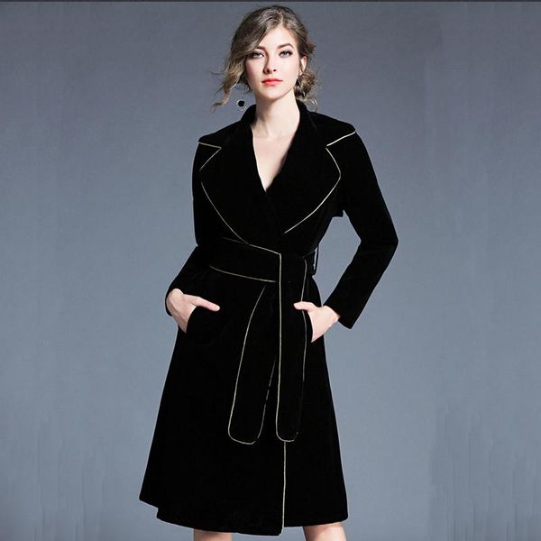 women's trench coats europe women solid black golden band turn-down collar velvet coat female belt overcoat l0801117, Tan;black
women's trench coats europe women solid black golden band turn-down collar velvet coat female belt overcoat l0801117, Tan;black
