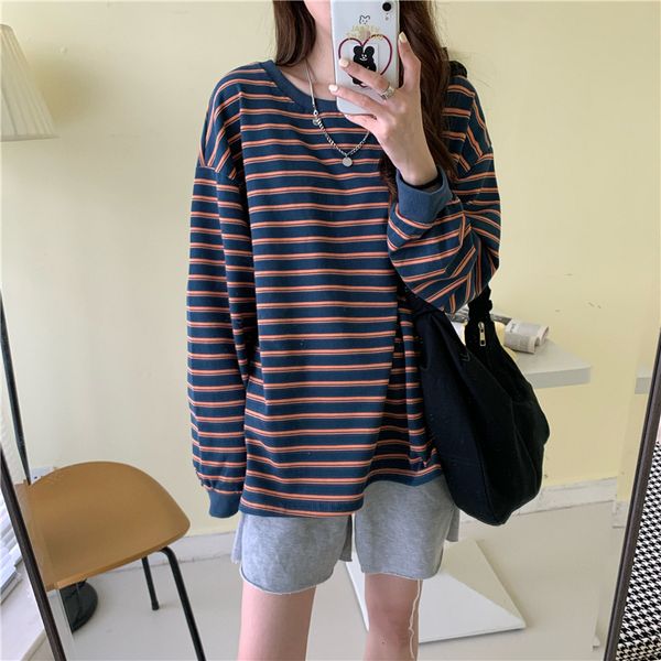 2021 autumn new striped casual all-match oversize sweatshirt women round neck pullover simple gwdj, Black
2021 autumn new striped casual all-match oversize sweatshirt women round neck pullover simple gwdj, Black