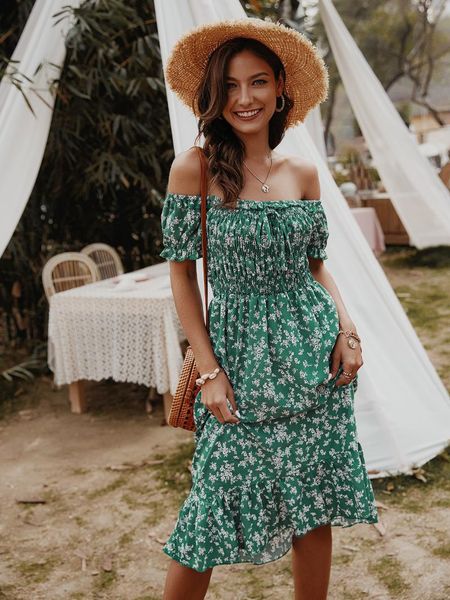 casual dresses summer 2021 green slash neck women floral print holiday dress slim high waist ruffles midi ladies vestidos, Black;gray
casual dresses summer 2021 green slash neck women floral print holiday dress slim high waist ruffles midi ladies vestidos, Black;gray