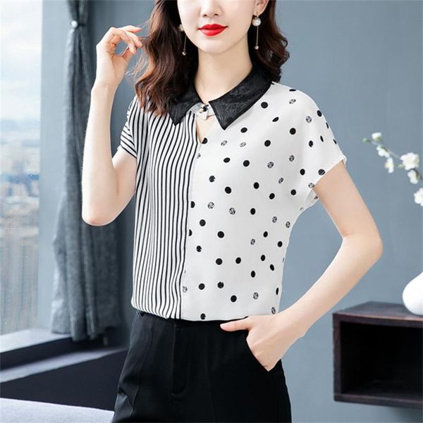 women's polos 2021 summer striped blouse fashion casual beautiful polka dot pattern leisure chiffon short sleeves, White
women's polos 2021 summer striped blouse fashion casual beautiful polka dot pattern leisure chiffon short sleeves, White