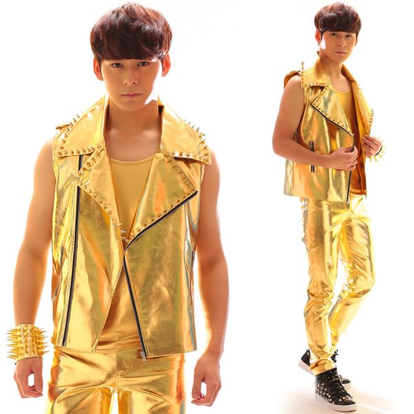 leather nightclub bar male singe ds costumes gold vest coat long pants suit fashion tide vest trousers 2 pieces sets costumes, Black;red
leather nightclub bar male singe ds costumes gold vest coat long pants suit fashion tide vest trousers 2 pieces sets costumes, Black;red