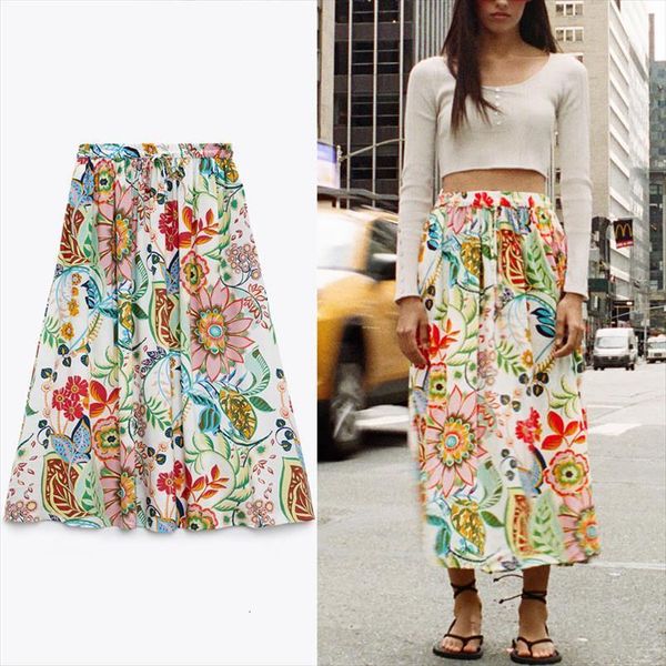za flowers print midi women skirts vintage high waist pleated woman elastic drawstring summer, Black
za flowers print midi women skirts vintage high waist pleated woman elastic drawstring summer, Black