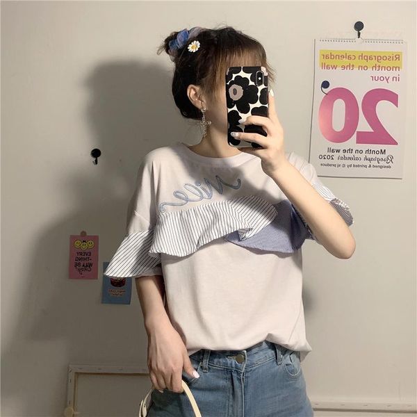 women's t-shirt causal patckwork korean style fresh letter embroidered short sleeve o-neck women female 2021 spring fashion t-shirts, White
women's t-shirt causal patckwork korean style fresh letter embroidered short sleeve o-neck women female 2021 spring fashion t-shirts, White