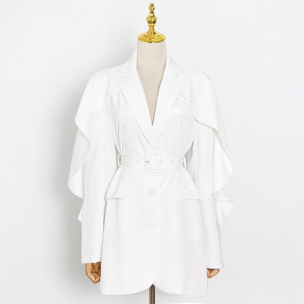 women's suits & blazers fashion blazer women coat white long-sleeve ruffled leisure business loose long bleizer de mujer, White;black
women's suits & blazers fashion blazer women coat white long-sleeve ruffled leisure business loose long bleizer de mujer, White;black