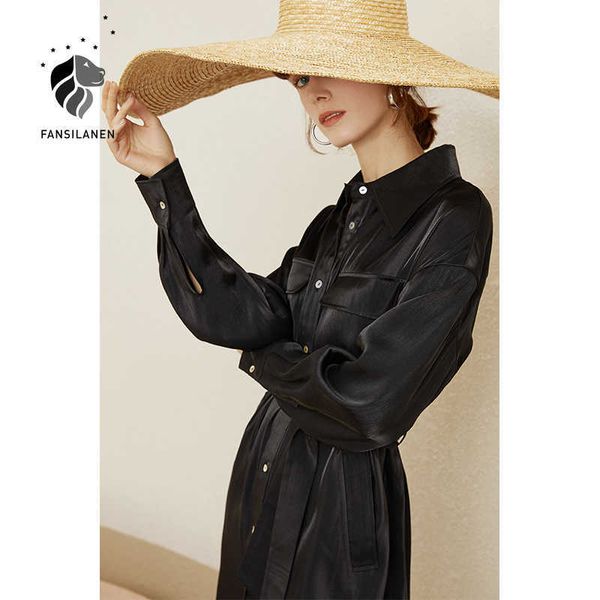fansilanen shiny long sleeve black midi shirt dress women belt elegant spring female casual office es 210607, Black;gray
fansilanen shiny long sleeve black midi shirt dress women belt elegant spring female casual office es 210607, Black;gray