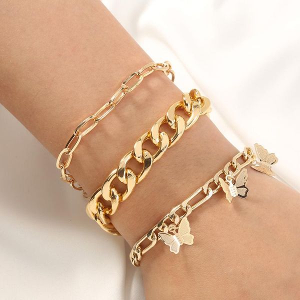 link, chain woman jewelry accessories high fashion thick simple design hip hop metal butterfly bracelets sets, Black
link, chain woman jewelry accessories high fashion thick simple design hip hop metal butterfly bracelets sets, Black