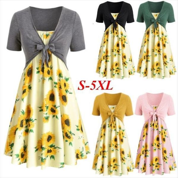 two piece dress sunflower print womens tracksuits summer mini fashion knotted short sleeve tunic casual party suits, Gray
two piece dress sunflower print womens tracksuits summer mini fashion knotted short sleeve tunic casual party suits, Gray