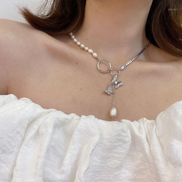 design smart butterfly pendant freshwater pearl necklace n5 chains1, Silver