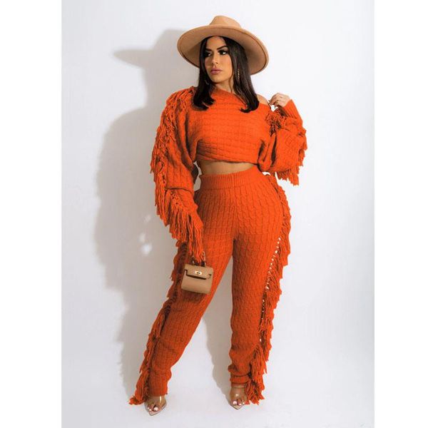 women's two piece pants fall clothes solid knitted long sleeve tassels set women crop pants sets lounge streetwear wholesale items, White
women's two piece pants fall clothes solid knitted long sleeve tassels set women crop pants sets lounge streetwear wholesale items, White
