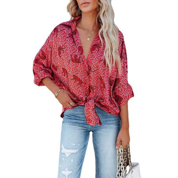 women's t-shirt 2021 autumn print long sleeve lapel single breasted loose casual shirt red green t-shirts, White
women's t-shirt 2021 autumn print long sleeve lapel single breasted loose casual shirt red green t-shirts, White
