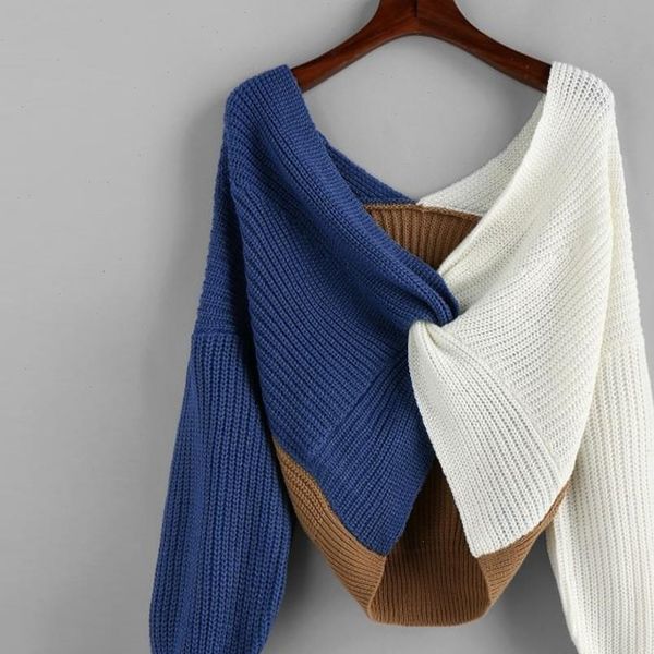 2021 newly blouses women casual splice v neck pullover loose sweater jumper knitwear blouse plus size blouse femme, White
2021 newly blouses women casual splice v neck pullover loose sweater jumper knitwear blouse plus size blouse femme, White