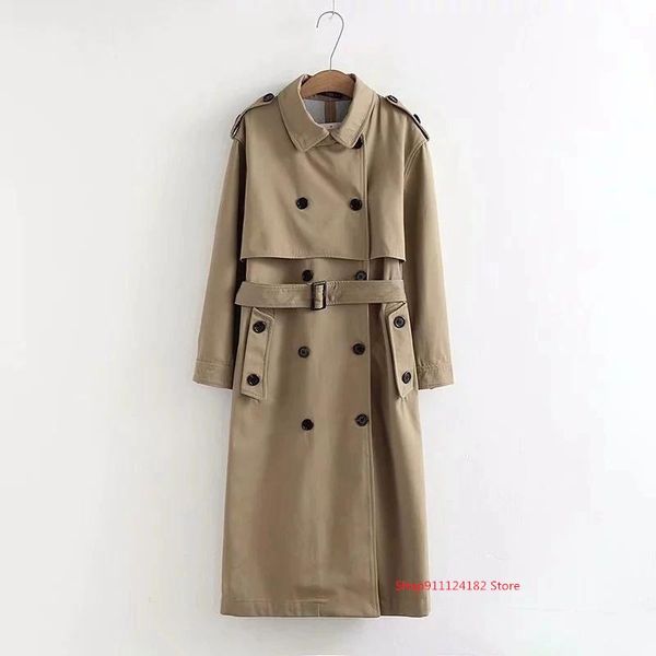 women's trench coats 2021 korean style oversized coat double-breasted long with belt office lady windbreaker spring autumn cloak, Tan;black 
women's trench coats 2021 korean style oversized coat double-breasted long with belt office lady windbreaker spring autumn cloak, Tan;black