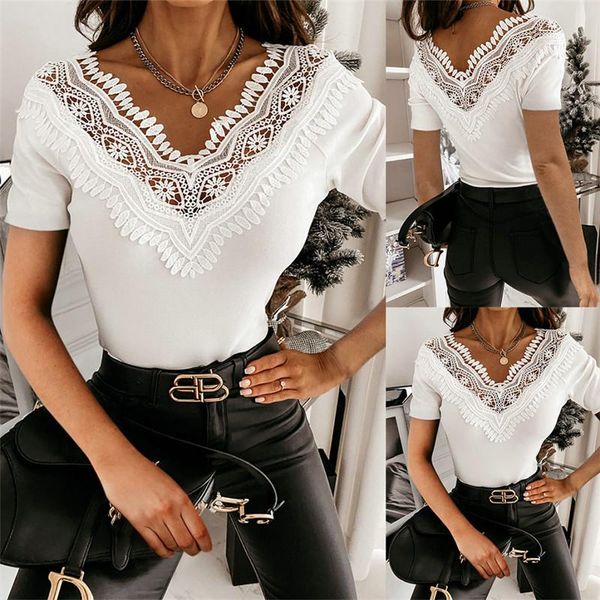 women's t-shirt fashion women skinny summer t-shirts patchwork design lace ruffles decor v-neck short sleeve solid pullovers street, White
women's t-shirt fashion women skinny summer t-shirts patchwork design lace ruffles decor v-neck short sleeve solid pullovers street, White