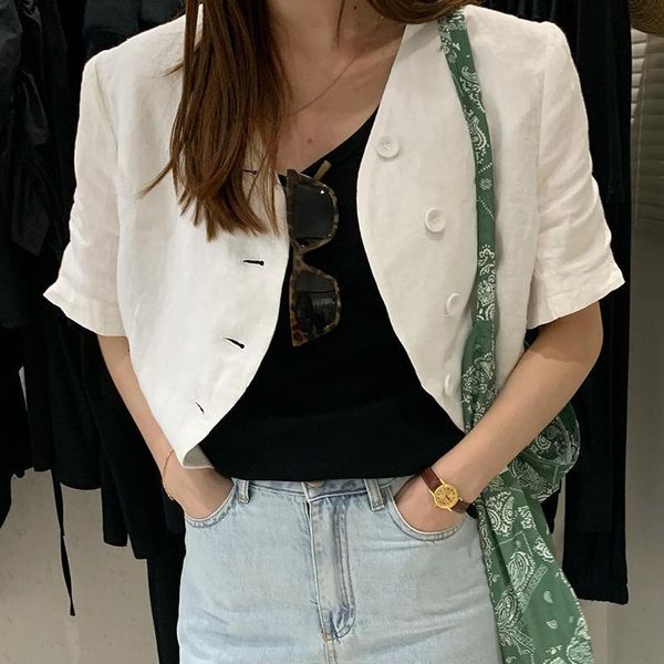 women's suits & blazers yoyos linen short sleeve small suit summer 2021 korean round neck thin solid color, White;black
women's suits & blazers yoyos linen short sleeve small suit summer 2021 korean round neck thin solid color, White;black