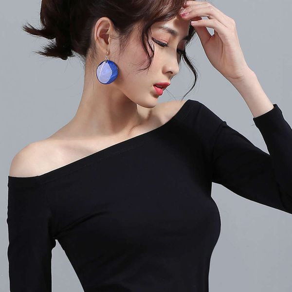 black one neck women's undergarment long sleeve t-shirt early autumn off back tight show thin shoulder leakage trend, White
black one neck women's undergarment long sleeve t-shirt early autumn off back tight show thin shoulder leakage trend, White